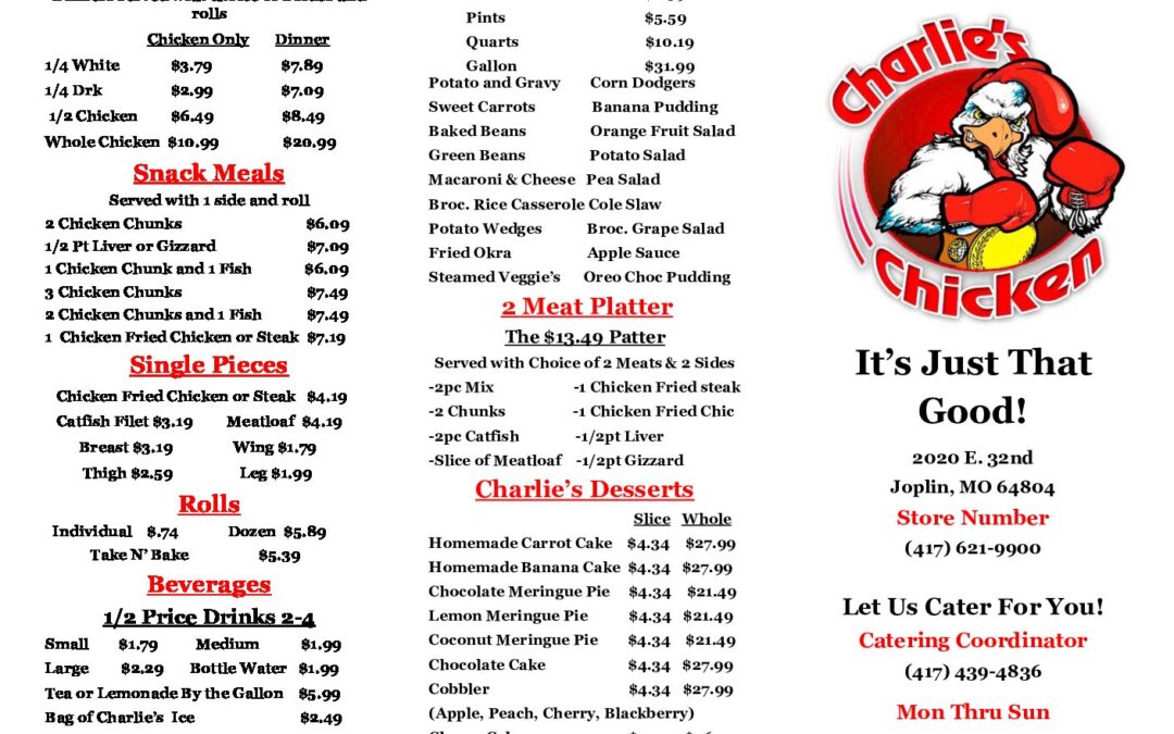 Charlie’s Chicken Take Out Menu 2023 | Charlie's Chicken|Chicken